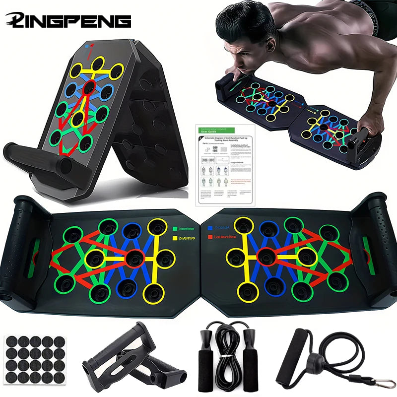 Transform Your Workout with the Portable Multifunctional Push-Up Board Set - Foldable Fitness Equipment for Comprehensive Chest, Abdomen, Arms, and Back Training